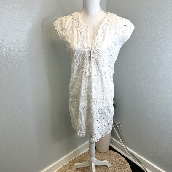 Calypso St. Barth 100% Cotton White eyelet Vneck Dress size Small - Picture 1 of 9